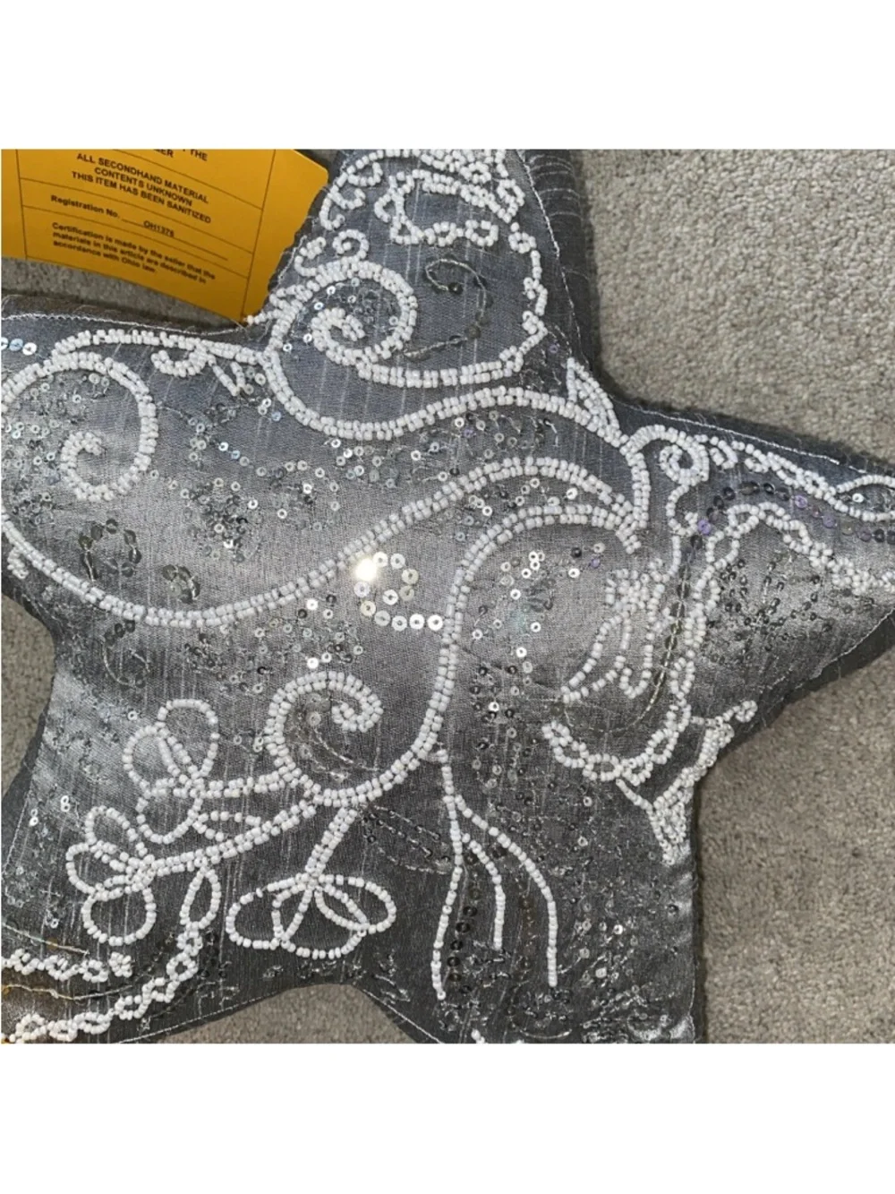 Pier 1 Imports Holiday Sequins Beaded Sliver Star Shaped Accent Pillow One (1)‎